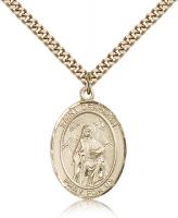 Gold Filled St. Deborah Pendant, Stainless Gold Heavy Curb Chain, Large Size Catholic Medal, 1" x 3/4"