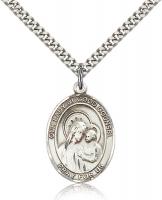 Sterling Silver Our Lady of Good Counsel Pendant, Stainless Silver Heavy Curb Chain, Large Size Catholic Medal, 1" x 3/4"