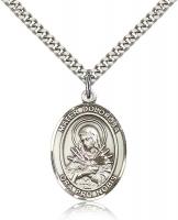 Sterling Silver Mater Dolorosa Pendant, Stainless Silver Heavy Curb Chain, Large Size Catholic Medal, 1" x 3/4"