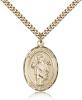 Gold Filled St. Aedan of Ferns Pendant, Stainless Gold Heavy Curb Chain, Large Size Catholic Medal, 1" x 3/4"
