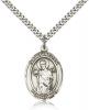 Sterling Silver St. Aedan of Ferns Pendant, Stainless Silver Heavy Curb Chain, Large Size Catholic Medal, 1" x 3/4"