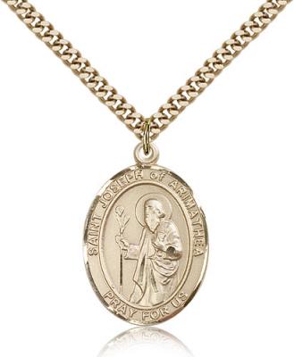 Gold Filled St. Joseph Pendant, Stainless Gold Heavy Curb Chain, Large Size Catholic Medal, 1" x 3/4"