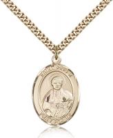 Gold Filled St. Pius X Pendant, Stainless Gold Heavy Curb Chain, Large Size Catholic Medal, 1" x 3/4"