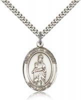 Sterling Silver Our Lady of Victory Pendant, Stainless Silver Heavy Curb Chain, Large Size Catholic Medal, 1" x 3/4"