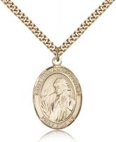 Gold Filled St. Finnian of Clonard Pendant, Stainless Gold Heavy Curb Chain, Large Size Catholic Medal, 1" x 3/4"