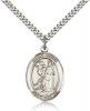 Sterling Silver St. Roch Pendant, Stainless Silver Heavy Curb Chain, Large Size Catholic Medal, 1" x 3/4"