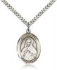 Sterling Silver St. Olivia Pendant, Stainless Silver Heavy Curb Chain, Large Size Catholic Medal, 1" x 3/4"