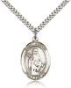 Sterling Silver St. Amelia Pendant, Stainless Silver Heavy Curb Chain, Large Size Catholic Medal, 1" x 3/4"