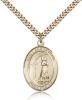 Gold Filled St. Zoe of Rome Pendant, Stainless Gold Heavy Curb Chain, Large Size Catholic Medal, 1" x 3/4"