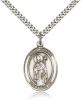 Sterling Silver St. Ronan Pendant, Stainless Silver Heavy Curb Chain, Large Size Catholic Medal, 1" x 3/4"