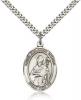 Sterling Silver St. Malachy O'More Pendant, Stainless Silver Heavy Curb Chain, Large Size Catholic Medal, 1" x 3/4"
