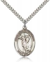 Sterling Silver St. Paul of the Cross Pendant, Stainless Silver Heavy Curb Chain, Large Size Catholic Medal, 1" x 3/4"
