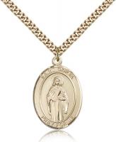 Gold Filled St. Odilia Pendant, Stainless Gold Heavy Curb Chain, Large Size Catholic Medal, 1" x 3/4"