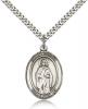Sterling Silver St. Odilia Pendant, Stainless Silver Heavy Curb Chain, Large Size Catholic Medal, 1" x 3/4"