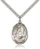 Sterling Silver St. Edburga of Winchester Pendant, Stainless Silver Heavy Curb Chain, Large Size Catholic Medal, 1" x 3/4"