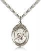 Sterling Silver St. Luigi Orione Pendant, Stainless Silver Heavy Curb Chain, Large Size Catholic Medal, 1" x 3/4"