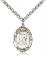 Sterling Silver St. Joseph Pendant, Stainless Silver Heavy Curb Chain, Large Size Catholic Medal, 1" x 3/4"