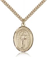 Gold Filled St. Matthias the Apostle Pendant, Stainless Gold Heavy Curb Chain, Large Size Catholic Medal, 1" x 3/4"