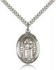 Sterling Silver St. Matthias the Apostle Pendant, Stainless Silver Heavy Curb Chain, Large Size Catholic Medal, 1" x 3/4"