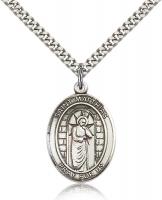Sterling Silver St. Matthias the Apostle Pendant, Stainless Silver Heavy Curb Chain, Large Size Catholic Medal, 1" x 3/4"