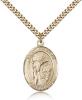 Gold Filled St. Kenneth Pendant, Stainless Gold Heavy Curb Chain, Large Size Catholic Medal, 1" x 3/4"