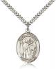 Sterling Silver St. Kenneth Pendant, Stainless Silver Heavy Curb Chain, Large Size Catholic Medal, 1" x 3/4"