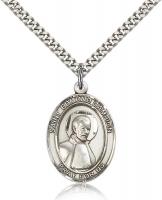 Sterling Silver St. Edmund Campion Pendant, Stainless Silver Heavy Curb Chain, Large Size Catholic Medal, 1" x 3/4"
