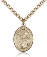 Gold Filled St. Rene Goupil Pendant, Stainless Gold Heavy Curb Chain, Large Size Catholic Medal, 1" x 3/4"