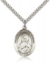Sterling Silver Immaculate Heart of Mary Pendant, Stainless Silver Heavy Curb Chain, Large Size Catholic Medal, 1" x 3/4"