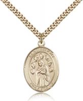 Gold Filled St. Felicity Pendant, Stainless Gold Heavy Curb Chain, Large Size Catholic Medal, 1" x 3/4"