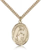 Gold Filled St. Catherine of Alexandria Pendant, Stainless Gold Heavy Curb Chain, Large Size Catholic Medal, 1" x 3/4"