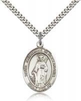 Sterling Silver St. Catherine of Alexandria Pendan, Stainless Silver Heavy Curb Chain, Large Size Catholic Medal, 1" x 3/4"