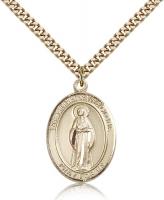 Gold Filled Virgin of the Globe Pendant, Stainless Gold Heavy Curb Chain, Large Size Catholic Medal, 1" x 3/4"