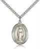 Sterling Silver Virgin of the Globe Pendant, Stainless Silver Heavy Curb Chain, Large Size Catholic Medal, 1" x 3/4"
