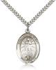 Sterling Silver Our Lady of Tears Pendant, Stainless Silver Heavy Curb Chain, Large Size Catholic Medal, 1" x 3/4"