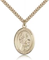 Gold Filled St. Joachim Pendant, Stainless Gold Heavy Curb Chain, Large Size Catholic Medal, 1" x 3/4"