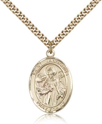 Gold Filled St. Januarius Pendant, Stainless Gold Heavy Curb Chain, Large Size Catholic Medal, 1" x 3/4"