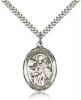 Sterling Silver St. Januarius Pendant, Stainless Silver Heavy Curb Chain, Large Size Catholic Medal, 1" x 3/4"