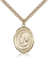 Gold Filled Pope Saint Eugene I Pendant, Stainless Gold Heavy Curb Chain, Large Size Catholic Medal, 1" x 3/4"