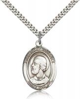 Sterling Silver Pope Saint Eugene I Pendant, Stainless Silver Heavy Curb Chain, Large Size Catholic Medal, 1" x 3/4"