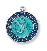 St. Christopher--Round Blue Enamel--Sterling Silver Medal