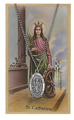 St. Catherine of Alexandria Prayer Card with Pendant