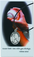 St. Christopher Baseball Medal Leather Chain Prayer Card