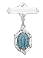 Sterling Silver Blue Enamel Miraculous Medal Baby Pin 431L
