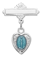 Sterling Silver Blue Enamel Miraculous Medal Baby Pin 453L