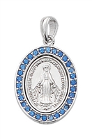 Sterling Silver Blue Crystal Stone Miraculous Medal L699