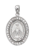 Sterling Silver Crystal Stone Miraculous Medal L701