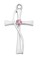 Sterling Silver Cross with Rose Color Stone L9169