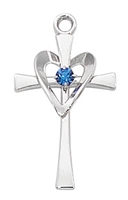 Sterling Silver Cross with Blue Stone L9177