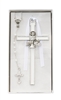 First Communion White Enameled Cross and Rosary Set CBS1